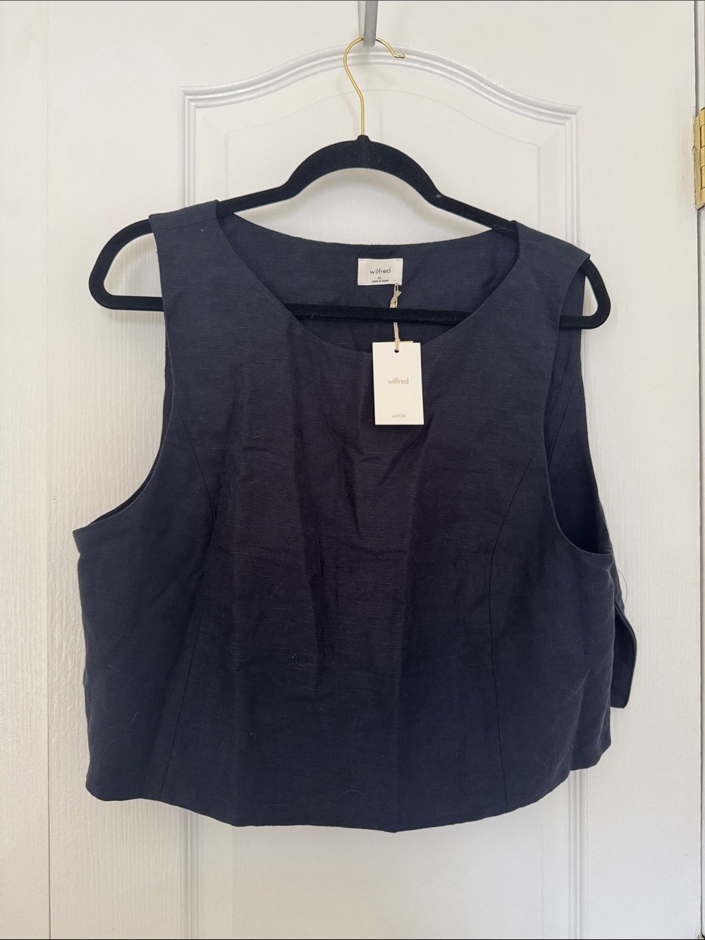 Aritzia Wilfred Navy Blue Structured Sleeveless Top & long Pants SET